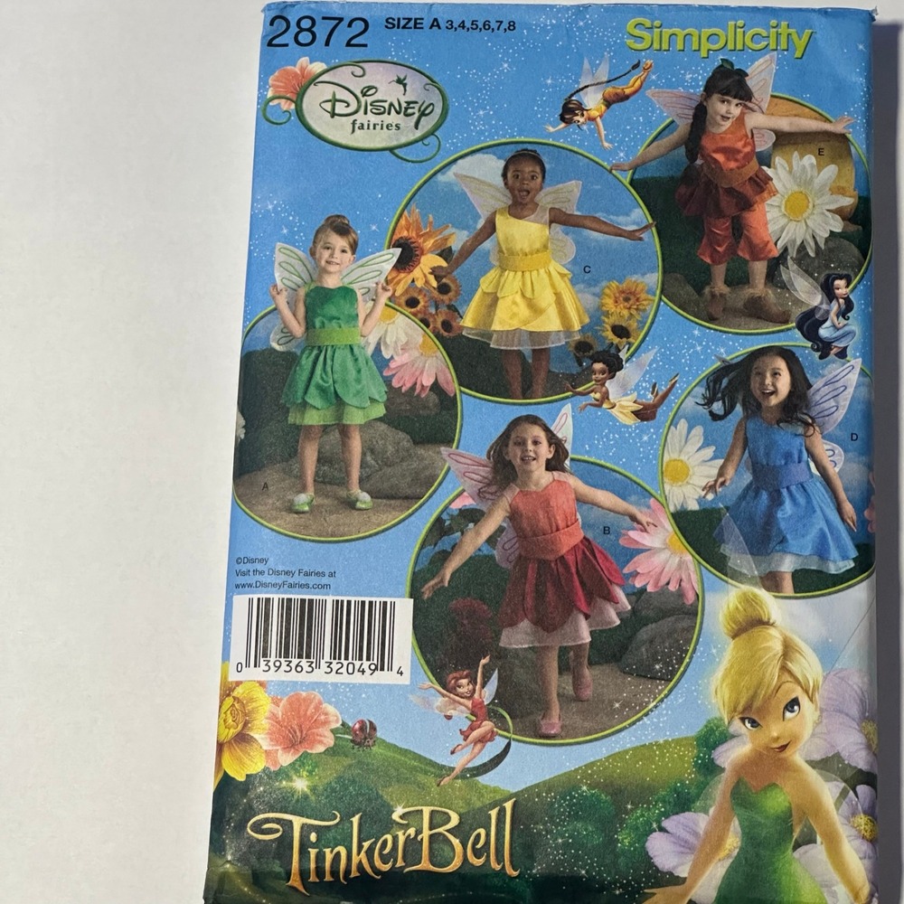 Simplicity 2872 Disney Fairies TinkerBell Costume Sewing Pattern Kids Size A 3-8